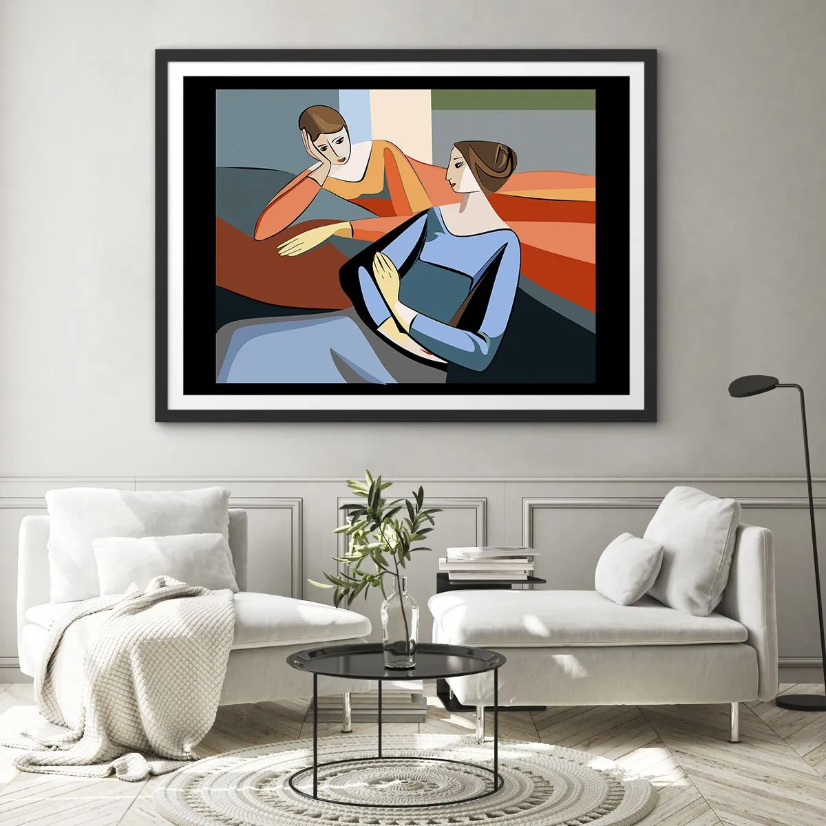 Póster en marco negro - Un momento de confidencias - 50x40 cm