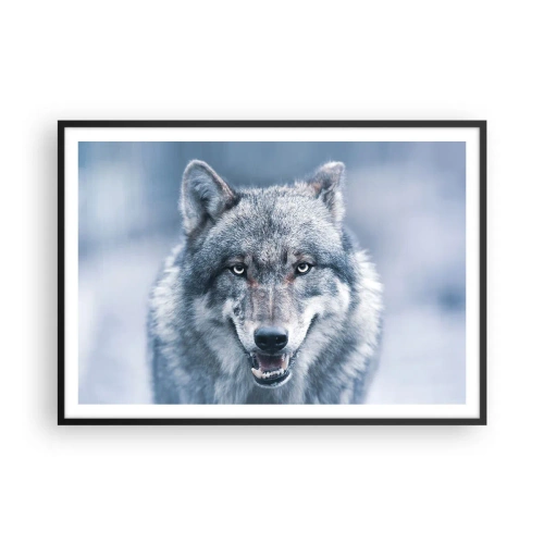 Póster en marco negro - Un lobo con una mirada intensa en un paisaje invernal. - 100x70cm - ¿Aceptarás el reto? - Decoración de pared moderna para salón y dormitorio ARTTOR