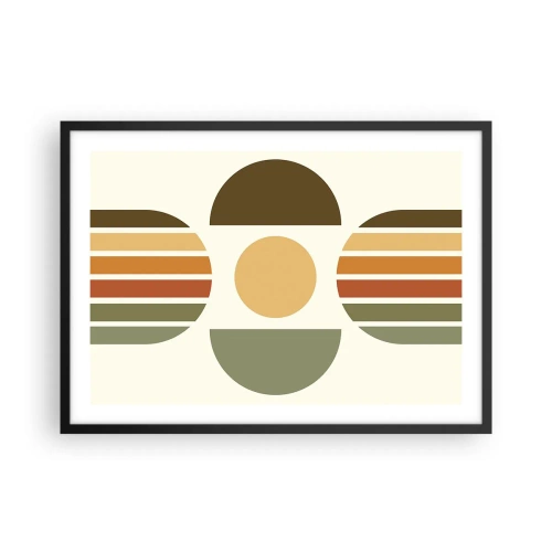 Póster en marco negro - Composición geométrica con semicírculos y rayas en tonos tierra. - 70x50cm - Los tonos de la tierra - Decoración de pared moderna para salón y dormitorio ARTTOR