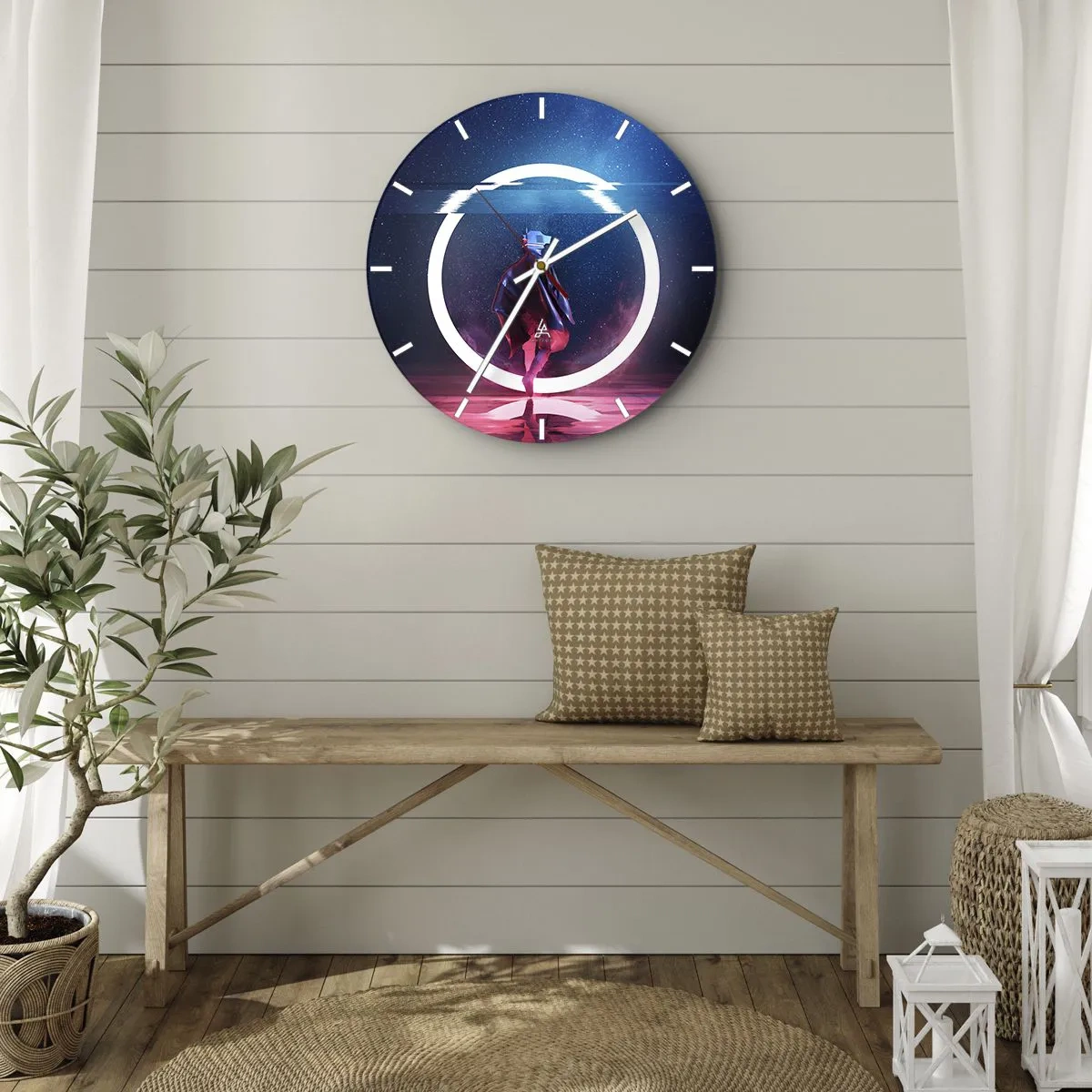Reloj de pared - Reloj de vidrio - Entre mundos - 40x40 cm