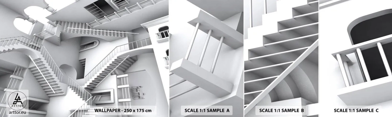 Muestra de fotomural autoadhesivo Deluxe Sticker - Paradojas del espacio - Abstracción, 3D, Arquitectura - 100x30 cm
