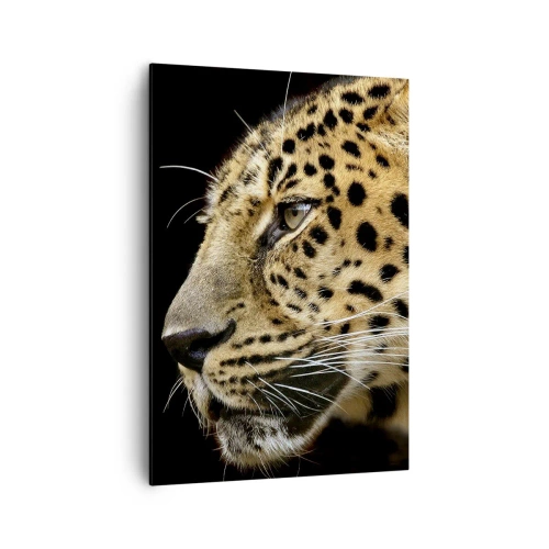 Cuadro sobre lienzo - Impresión de Imagen - Primer plano de la cabeza de un leopardo sobre un fondo negro - 70x100cm - Tranquilo, concentrado, preparado - Decoración de pared moderna para salón y dormitorio ARTTOR