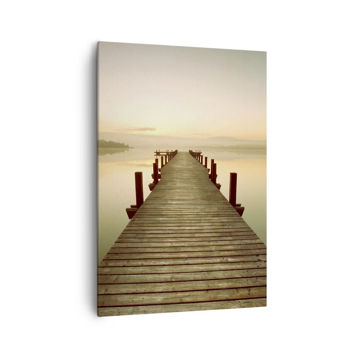 Cuadro sobre lienzo - Impresión de Imagen - Un embarcadero de madera en un lago tranquilo por la mañana. - 70x100cm - Antes del amanecer, al amanecer, la luz - Decoración de pared moderna para salón y dormitorio ARTTOR