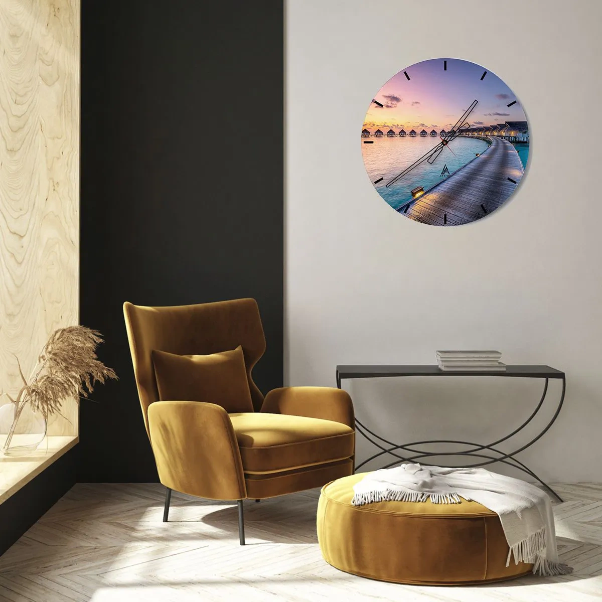 Reloj de pared - Reloj de vidrio - Vacaciones - volver al origen - 30x30 cm