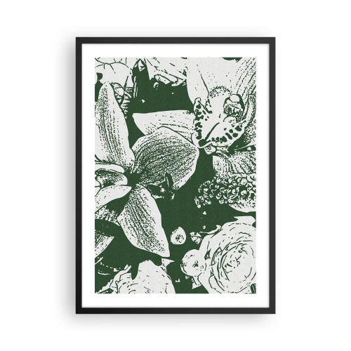 Póster en marco negro - Ilustración botánica de flores y hojas en colores contrastantes. - 50x70cm - Ramo - un mundo de verdor - Decoración de pared moderna para salón y dormitorio ARTTOR