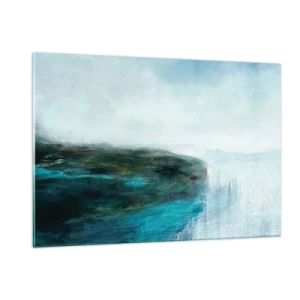 Cuadro sobre vidrio - Impresiones sobre Vidrio - Paisaje acuático abstracto con colores azul y blanco dominantes - 120x80cm - Abstracción marina - Decoración de pared moderna para salón y dormitorio ARTTOR