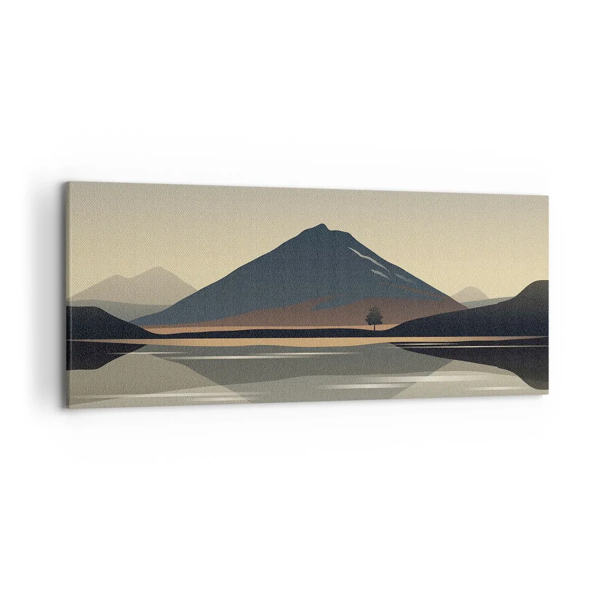 Cuadro sobre lienzo - Impresión de Imagen - Paisaje de montaña minimalista con reflejo en el agua. - 120x50cm - Reflejo de espejo - Decoración de pared moderna para salón y dormitorio ARTTOR