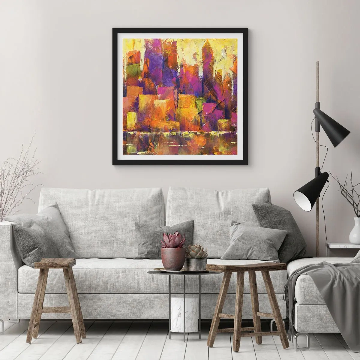 Póster en marco negro - Composición metropolitana - 60x60 cm