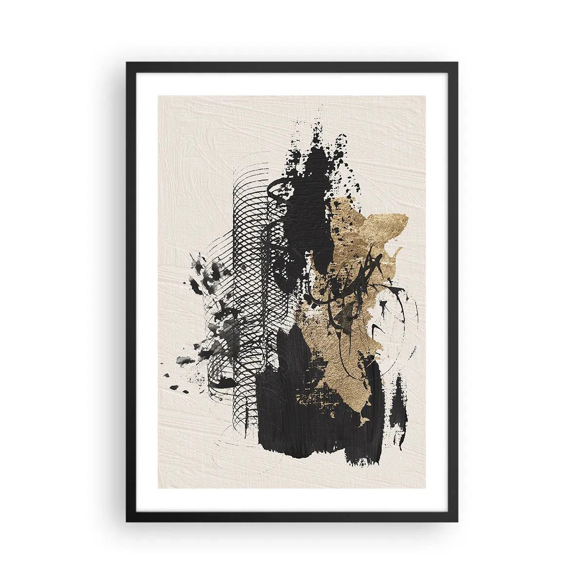 Póster en marco negro - Composición abstracta en tonos negros y dorados. - 50x70cm - Composición con pasión - Decoración de pared moderna para salón y dormitorio ARTTOR