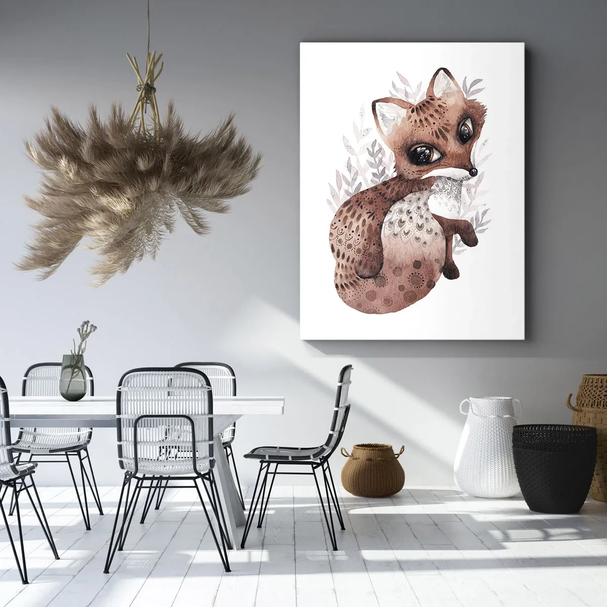 Cuadro sobre lienzo - Impresión de Imagen - Un lindo zorro de acuarela sobre un fondo claro. - 50x70cm - Dulzura y amor - Decoración de pared moderna para salón y dormitorio ARTTOR