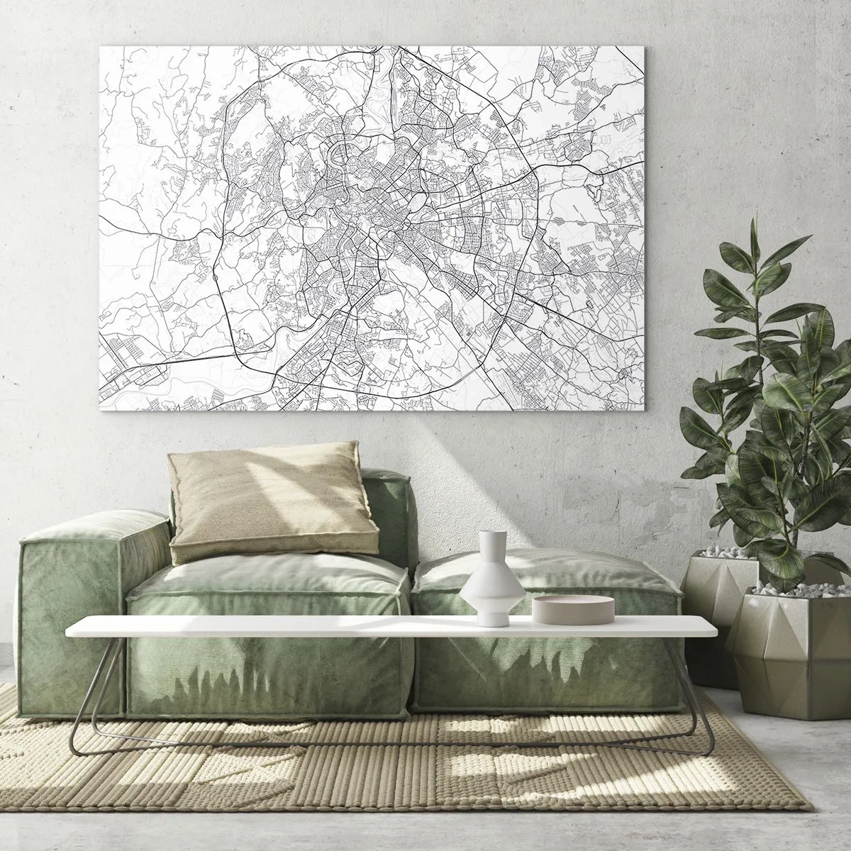 Cuadro sobre vidrio - Impresiones sobre Vidrio - Mapa de Roma con un claro trazado circular de carreteras - 100x70cm - El círculo romano - Decoración de pared moderna para salón y dormitorio ARTTOR