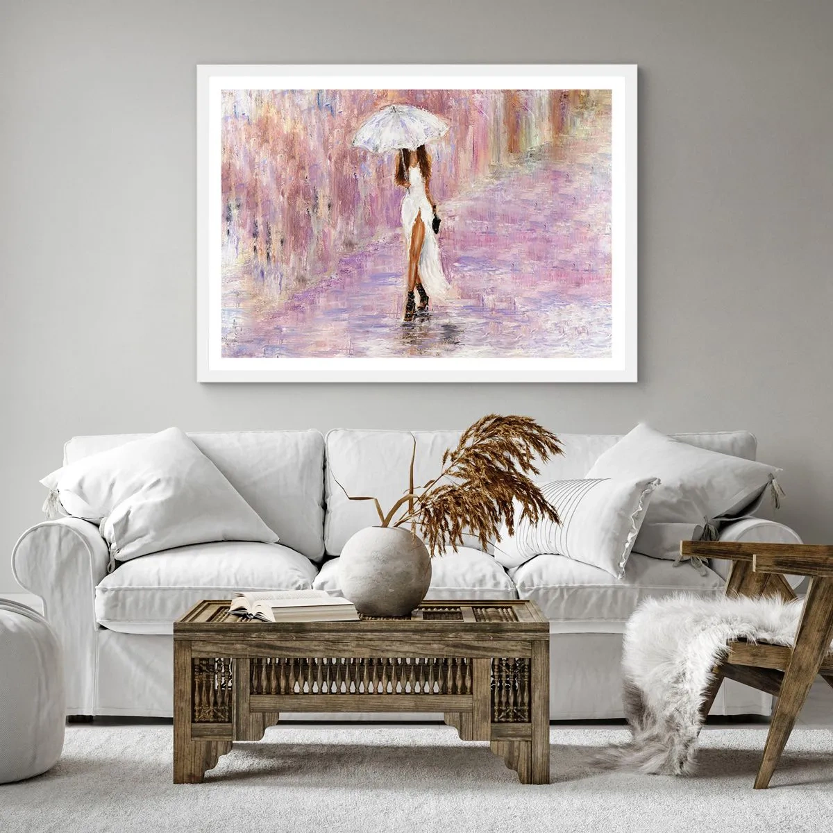 Póster en marco blanco - En la lluvia de lilas - 30x30 cm