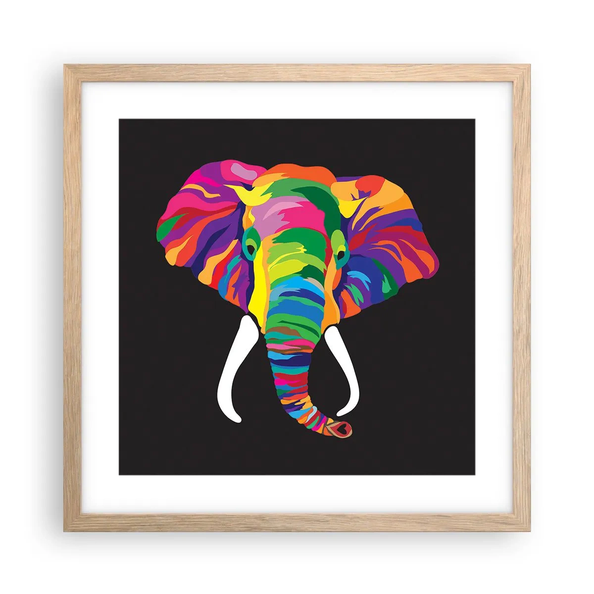 Póster en marco roble claro - El elefante al que le gustaba bañarse en el arco iris - 40x40 cm