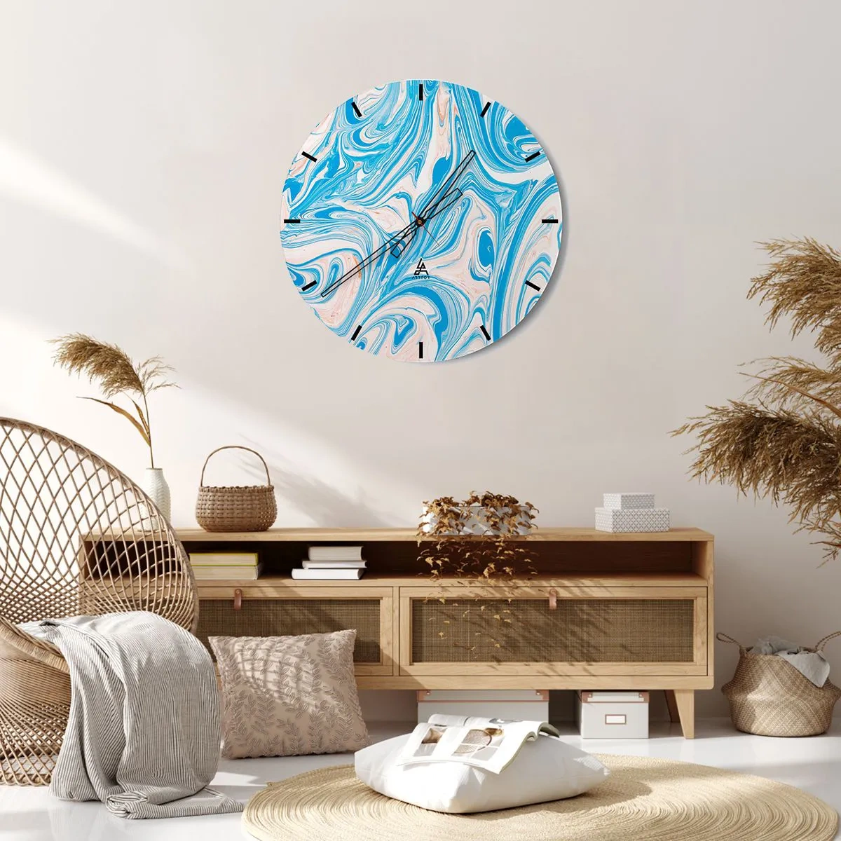Reloj de pared - Reloj de vidrio - Una piscina abstracta en tonos turquesa y blanco. - 30x30cm - Llanura de inundación turquesa - Decoración de pared moderna para salón, cocina y dormitorio ARTTOR