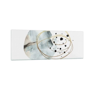 Cuadro sobre vidrio - Impresiones sobre Vidrio - Abstracción minimalista con patrón geométrico y líneas doradas. - 140x50cm - El concepto del espacio - Decoración de pared moderna para salón y dormitorio ARTTOR