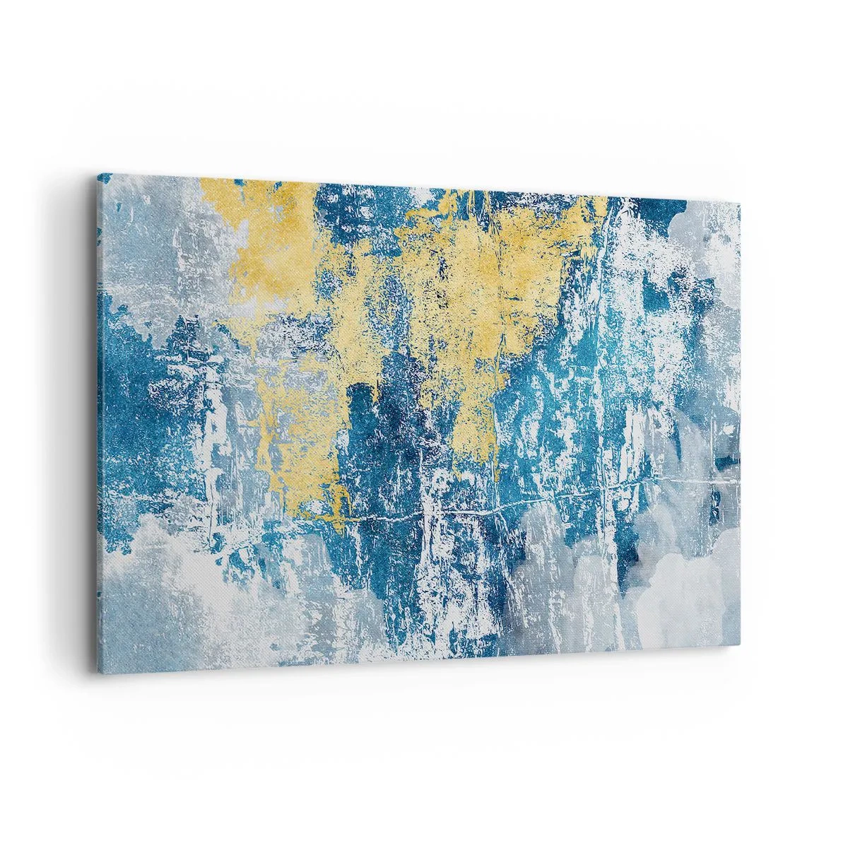 Cuadro sobre lienzo - Impresión de Imagen - Abstracción en tonos azules y amarillos - 120x80cm - Una abstracción serena - Decoración de pared moderna para salón y dormitorio ARTTOR