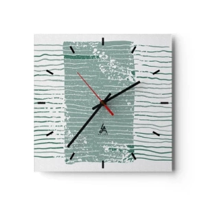 Reloj de pared - Reloj de vidrio - Patrón geométrico en tonos verde mar y blanco. - 30x30cm - Abstracción marina - Decoración de pared moderna para salón y dormitorio ARTTOR