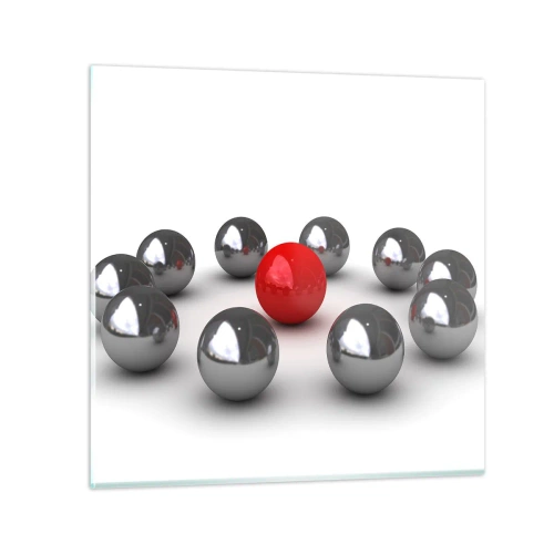 Cuadro sobre vidrio - Impresiones sobre Vidrio - Círculo en plata y rojo - 50x50 cm