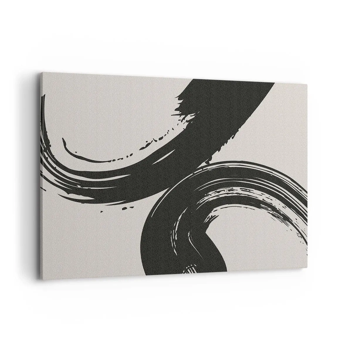 Cuadro sobre lienzo - Impresión de Imagen - Pinceladas dinámicas en negro sobre un fondo claro - 100x70cm - Barrido y circular - Decoración de pared moderna para salón y dormitorio ARTTOR