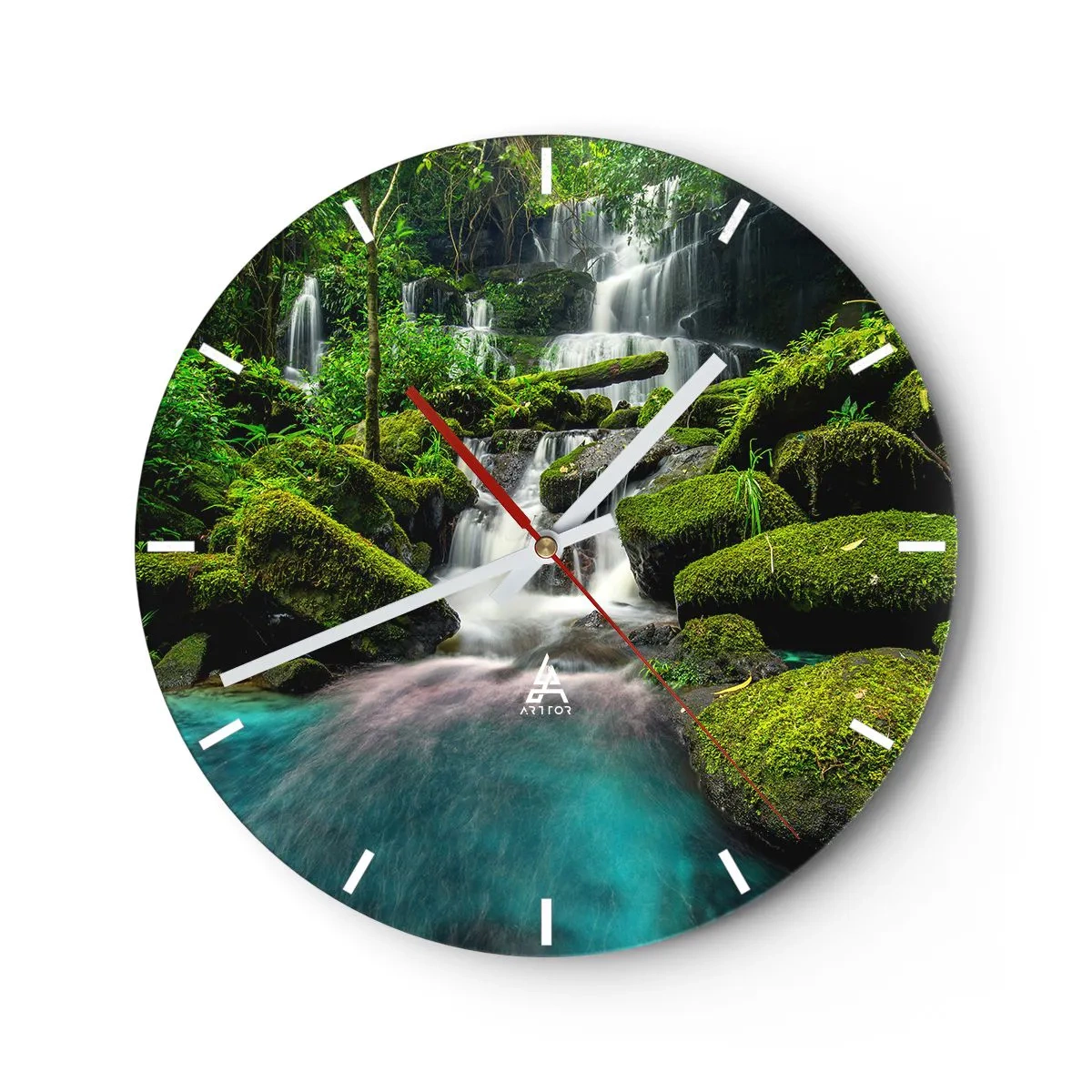 Reloj de pared - Reloj de vidrio - Turquesa, zafiro y plata líquida - 40x40 cm