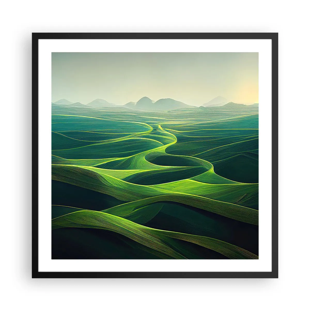 Póster en marco negro - Valles en tonos verdes - 60x60 cm