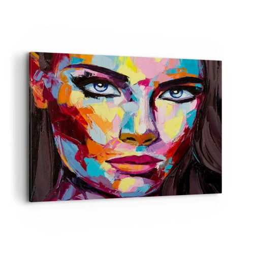 Cuadro sobre lienzo - Impresión de Imagen - Un retrato abstracto colorido de una mujer en colores intensos. - 100x70cm - Un alma colorida también - Decoración de pared moderna para salón y dormitorio ARTTOR