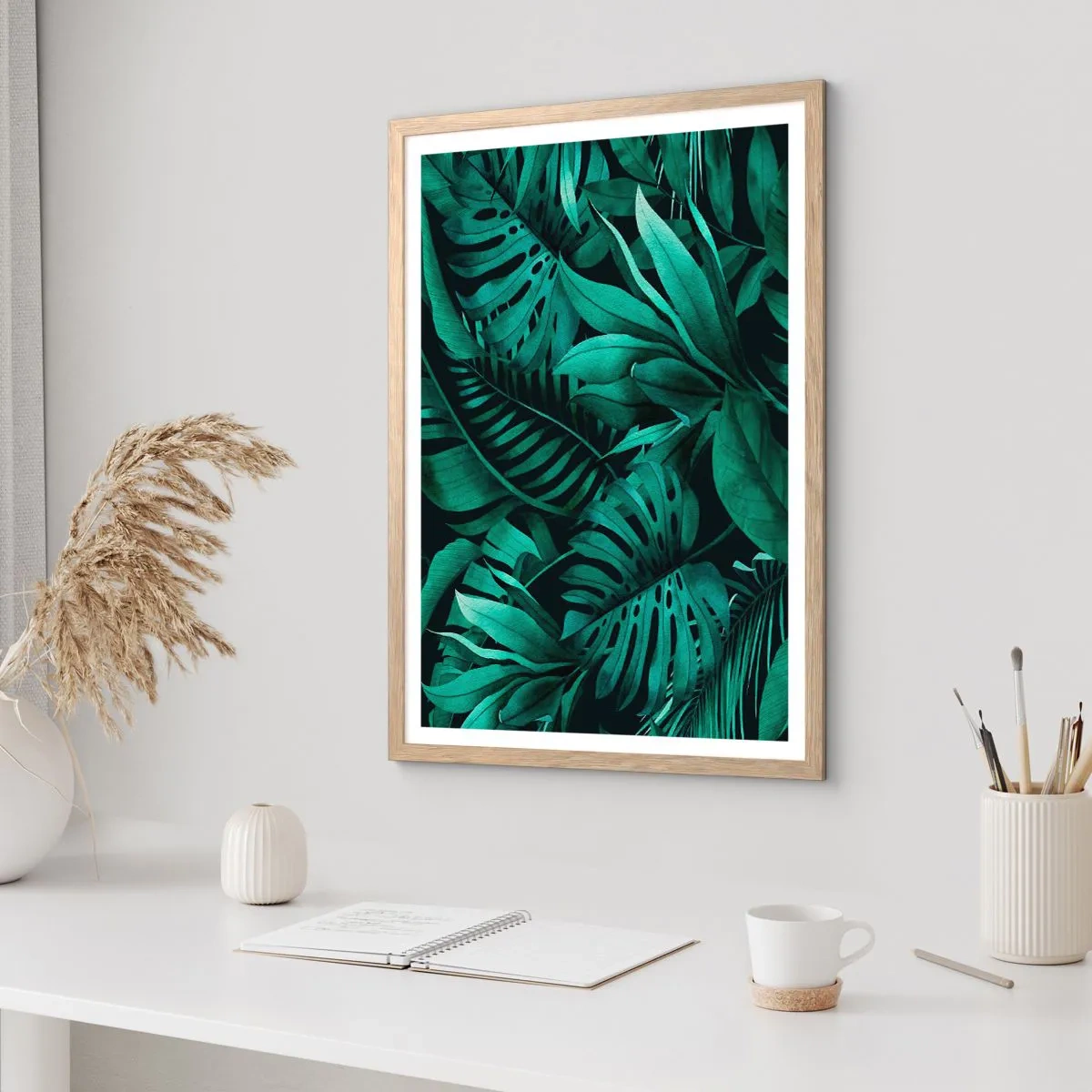 Póster en marco roble claro - Profundidad del verde tropical - 61x91 cm