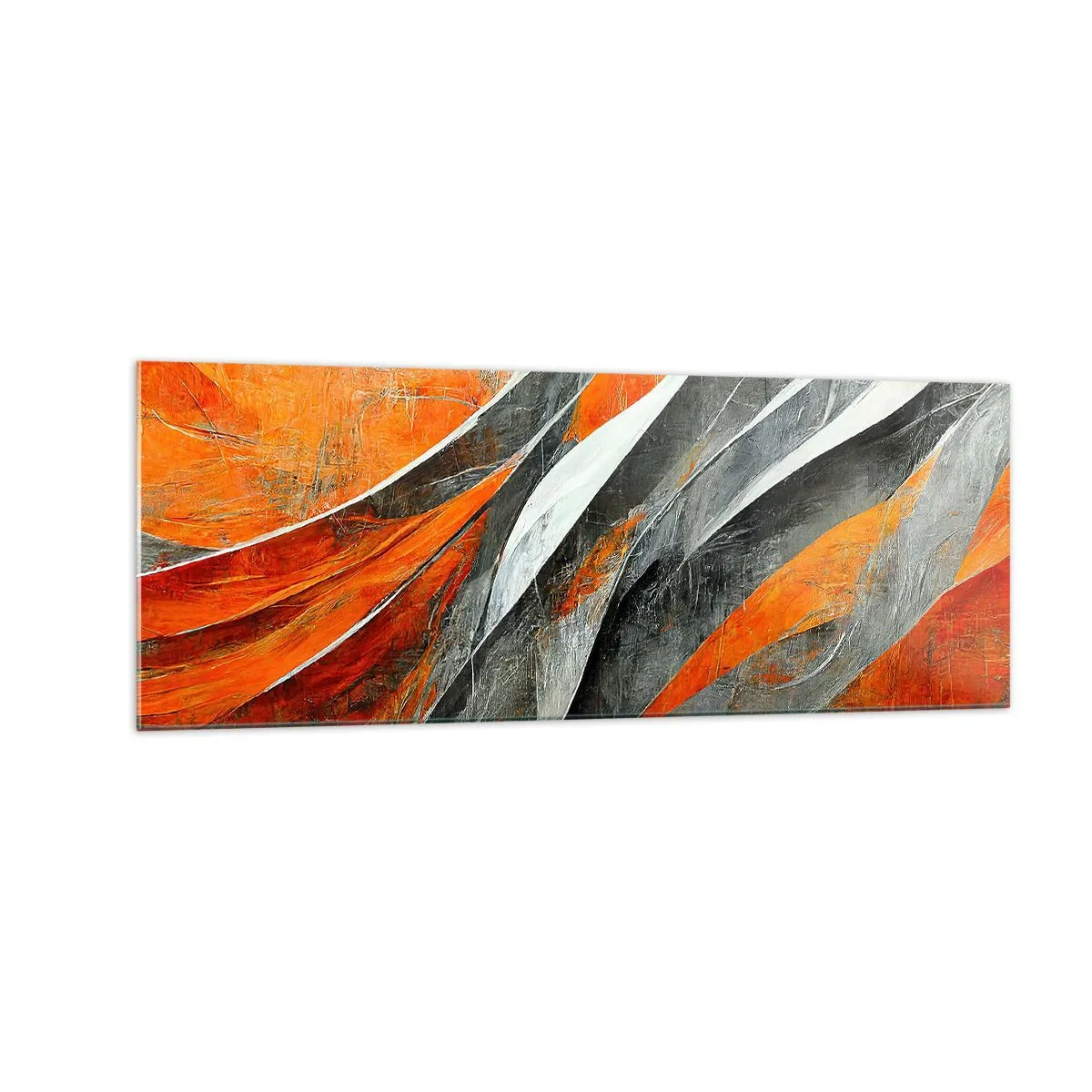 Cuadro sobre vidrio - Impresiones sobre Vidrio - Líneas abstractas en tonos naranja y gris. - 140x50cm - Calor y frío - Decoración de pared moderna para salón y dormitorio ARTTOR