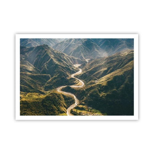 Póster - Un paisaje de montaña con un camino sinuoso entre colinas verdes. - 100x70cm - Directamente desde el corazón de las montañas - Decoración de pared moderna para salón y dormitorio ARTTOR