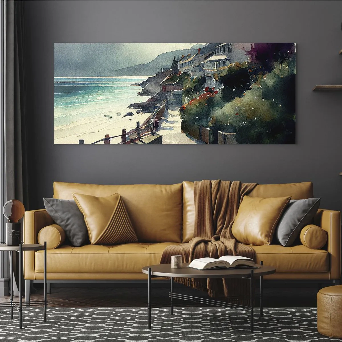Cuadro sobre vidrio - Impresiones sobre Vidrio - Ciudad mediterránea - 100x40 cm