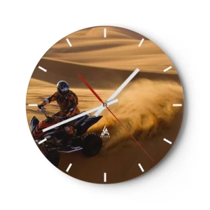 Reloj de pared - Reloj de vidrio - Quad en el desierto en acción - 30x30cm - Sobre las olas de la arena - Decoración de pared moderna para salón, cocina y dormitorio ARTTOR
