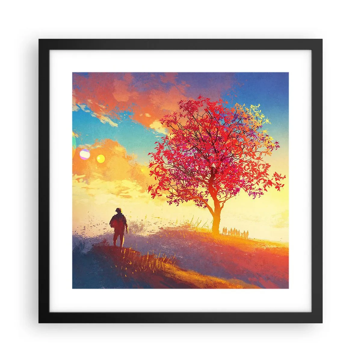Póster en marco negro - Un peregrino en su destino - 40x40 cm