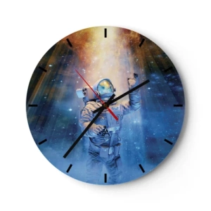 Reloj de pared - Reloj de vidrio - Un astronauta flotando en el espacio bajo la luz de las estrellas. - 30x30cm - El descubrimiento - Decoración de pared moderna para salón, cocina y dormitorio ARTTOR