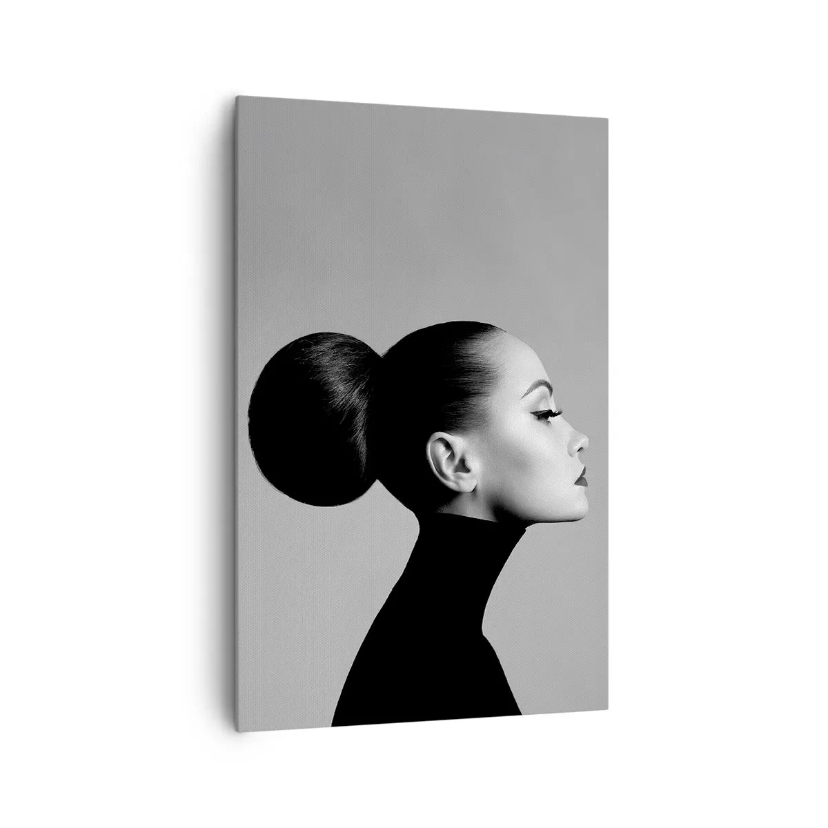 Cuadro sobre lienzo - Impresión de Imagen - Perfil de una mujer en blanco y negro con un elegante moño. - 80x120cm - Nefertiti contemporánea - Decoración de pared moderna para salón y dormitorio ARTTOR