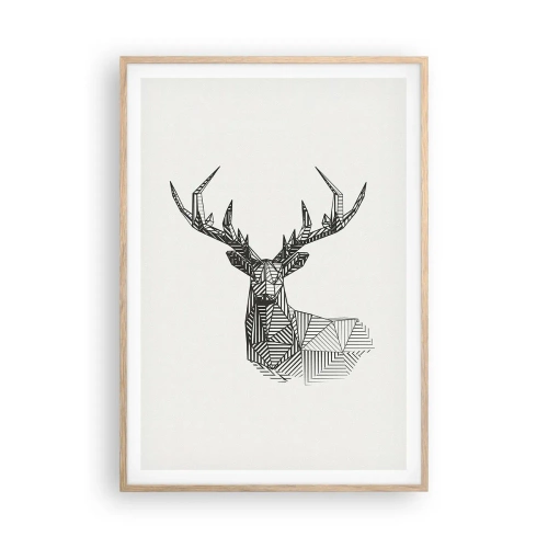 Póster en marco roble claro - Ciervo en estilo cubista - 70x100 cm