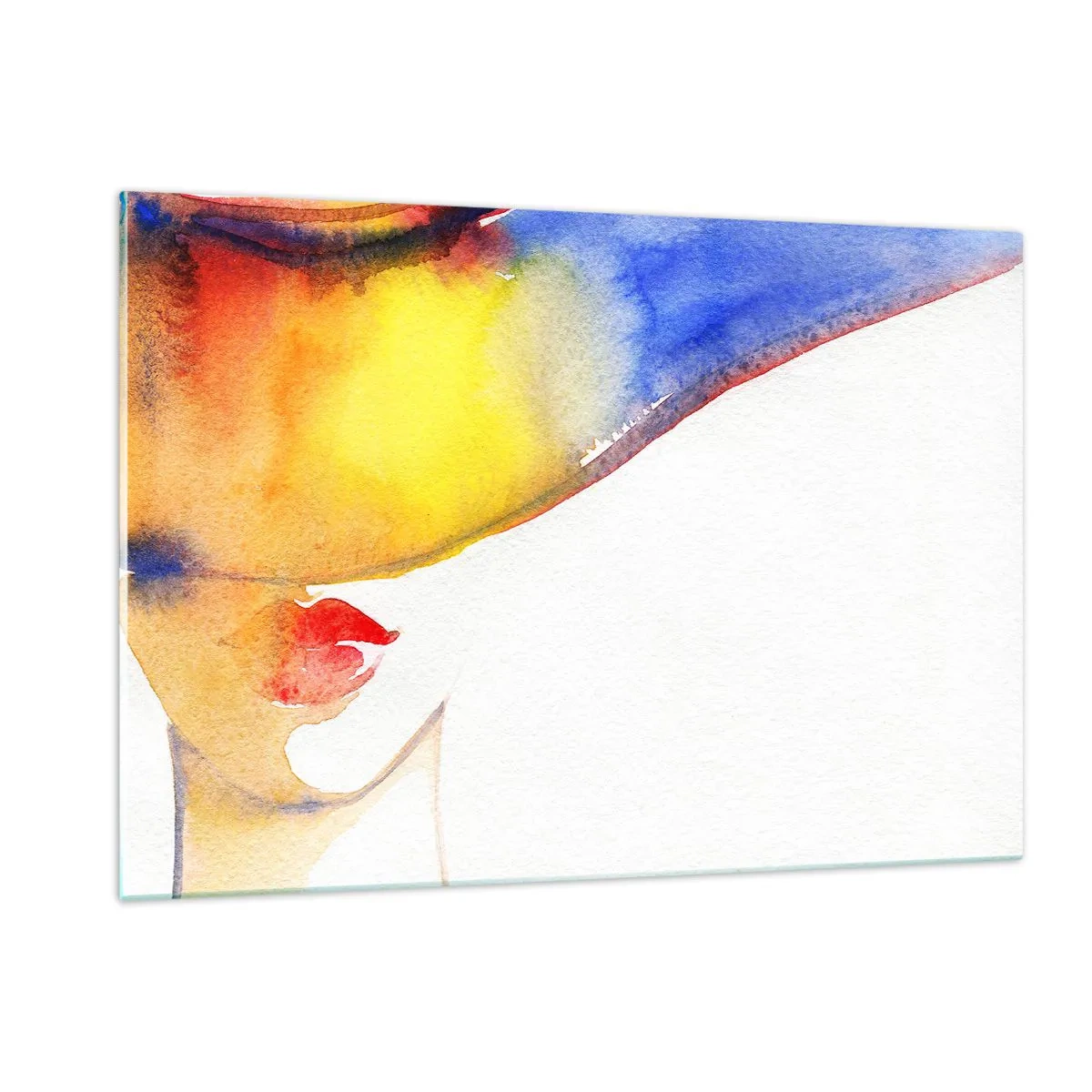 Cuadro sobre vidrio - Impresiones sobre Vidrio - Retrato de una mujer en abstracción de acuarela colorida - 120x80cm - Retrato de una dama    - Decoración de pared moderna para salón y dormitorio ARTTOR