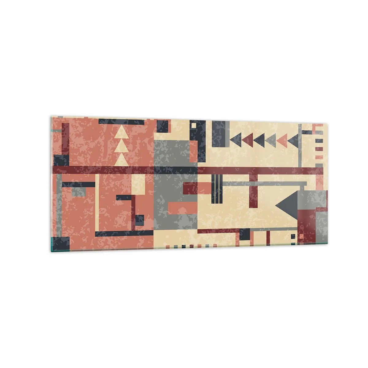 Cuadro sobre vidrio - Impresiones sobre Vidrio - Patrón geométrico en tonos pastel beige, rojo y gris. - 120x50cm - Una combinación de verticales y niveles - Decoración de pared moderna para salón y dormitorio ARTTOR