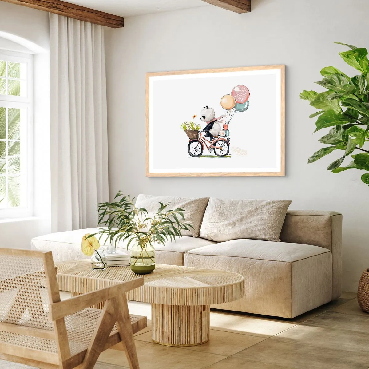 Póster en marco roble claro - Un día feliz - 70x50 cm