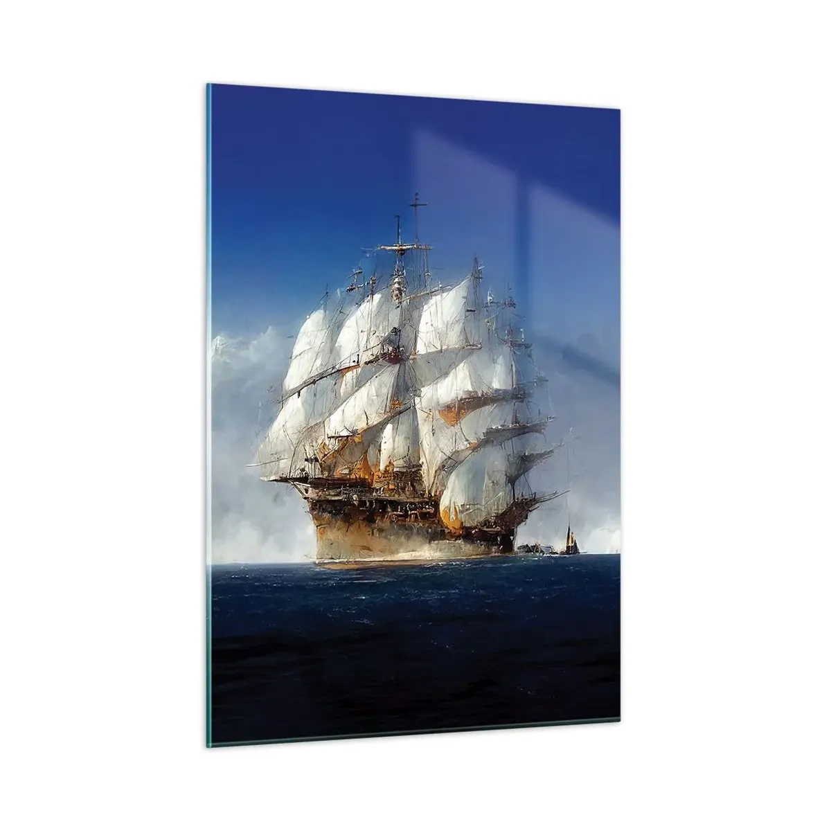 Cuadro sobre vidrio - Impresiones sobre Vidrio - Un velero en alta mar en medio de la niebla marina. - 50x70cm - La gran gloria - Decoración de pared moderna para salón y dormitorio ARTTOR