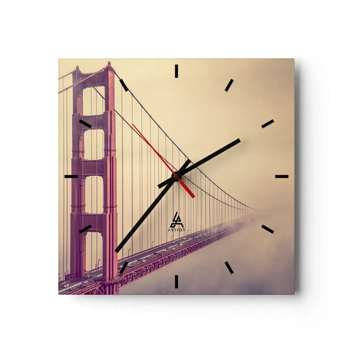 Reloj de pared - Reloj de vidrio - Un puente en la niebla en tonos pastel, símbolo de elegancia y paz. - 30x30cm - Entre el cielo y la tierra - Decoración de pared moderna para salón y dormitorio ARTTOR