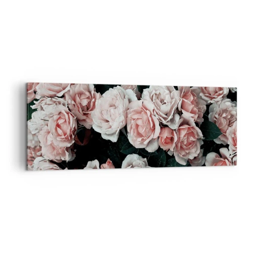 Cuadro sobre lienzo - Impresión de Imagen - Rosas rosadas sobre un fondo oscuro en una composición sutil. - 140x50cm - Conjunto de rosas - Decoración de pared moderna para salón y dormitorio ARTTOR