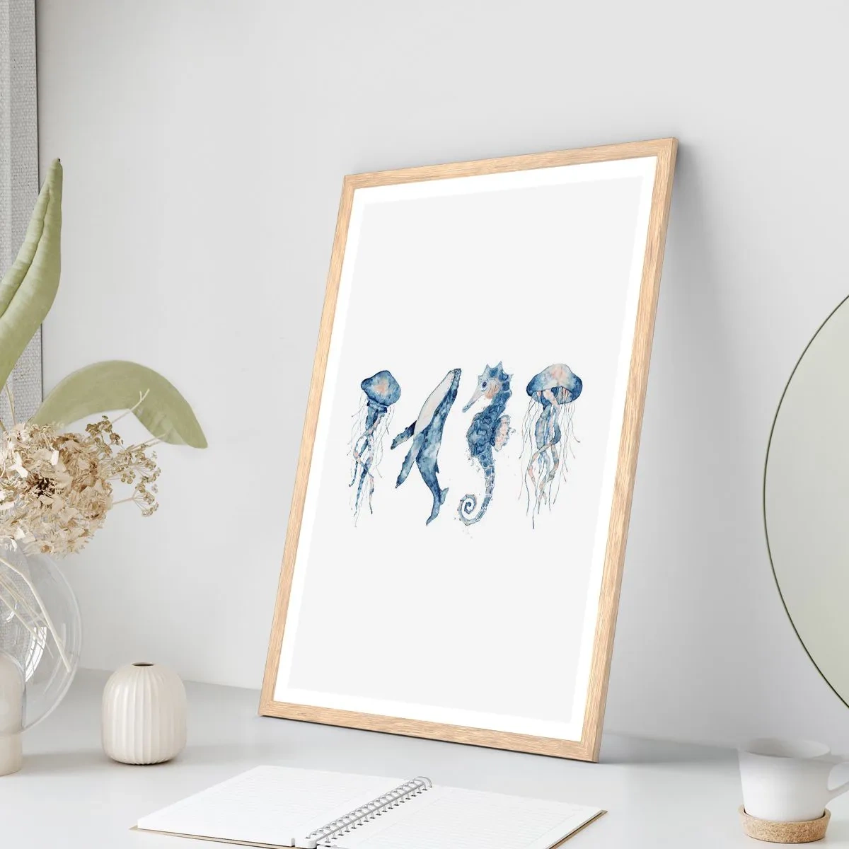 Póster en marco roble claro - Fauna marina - 30x40 cm