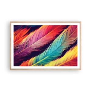 Póster en marco roble claro - Arco iris plumoso - 91x61 cm