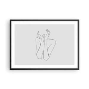 Póster en marco negro - Dibujo lineal minimalista de cara y manos. - 70x50cm - Con qué sueñan las mujeres - Decoración de pared moderna para salón y dormitorio ARTTOR