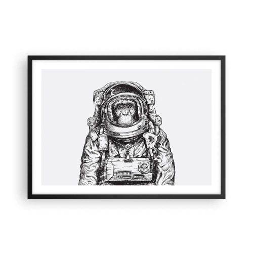 Póster en marco negro - Gráfico de un astronauta en un traje espacial con cabeza de mono. - 70x50cm - Evolución alternativa - Decoración de pared moderna para salón y dormitorio ARTTOR
