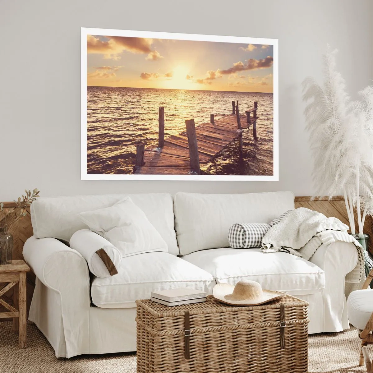 Póster - Un embarcadero de madera que conduce hacia la puesta del sol. - 100x70cm - Una tierra dorada de dulzura - Decoración de pared moderna para salón y dormitorio ARTTOR