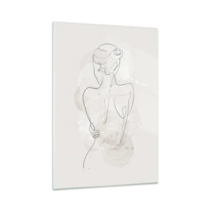 Cuadro sobre vidrio - Impresiones sobre Vidrio - Un delicado boceto de una mujer sobre un fondo claro. - 50x70cm - Como un cuerpo sensible - Decoración de pared moderna para salón y dormitorio ARTTOR