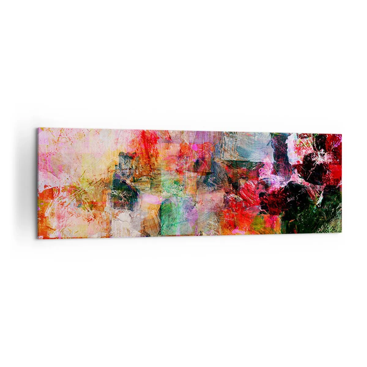 Cuadro sobre lienzo - Impresión de Imagen - Una composición abstracta con tonos dominantes de rosa y rojo. - 160x50cm - Un viaje a través del rosa - Decoración de pared moderna para salón y dormitorio ARTTOR