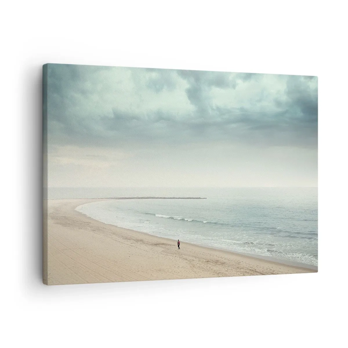 Cuadro sobre lienzo - Impresión de Imagen - Una figura solitaria en una playa desierta junto a un mar en calma. - 70x50cm - En busca de la paz - Decoración de pared moderna para salón y dormitorio ARTTOR
