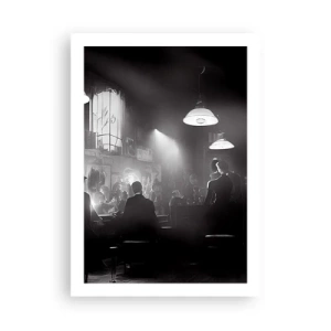 Póster - Una escena en blanco y negro de un club nocturno de jazz atmosférico. - 50x70cm - En clave de jazz - Decoración de pared moderna para salón y dormitorio ARTTOR
